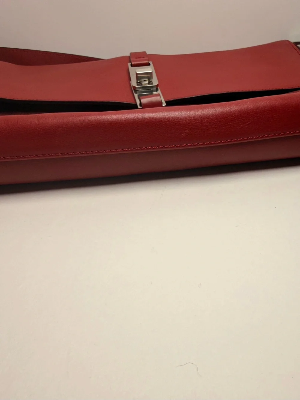 Women Red Leather purseBag with Silver Hardware